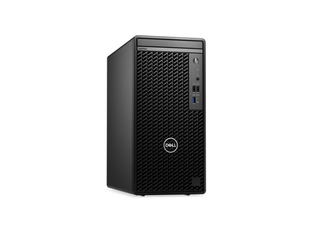 A black Dell OptiPlex tower desktop, seen from the front.
