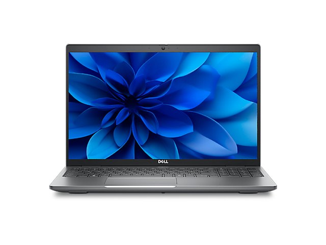 A Dell mobile workstation, open, seen from the front.