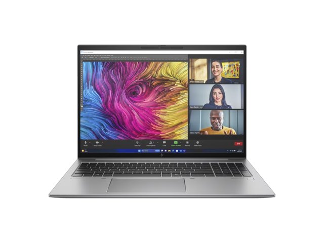 An HP ZBook mobile workstation on a video call, seen from the front.